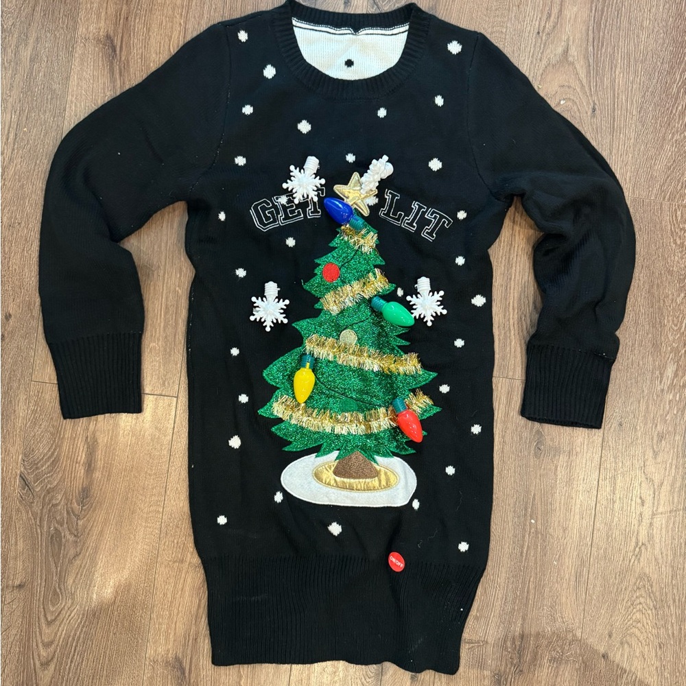 Festive Black Christmas Tree Sweater Dress